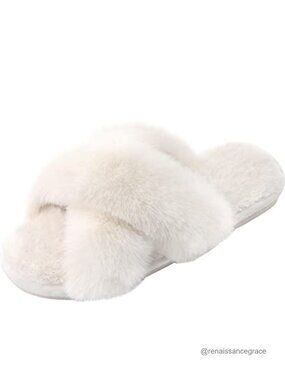 Women's Cross Band Fuzzy Slippers Open Toe Memory Foam Faux Fur